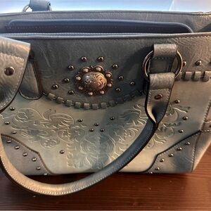 Chic Blue Embossed Satchel